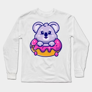 Cute baby koala with doughnut cartoon Long Sleeve T-Shirt